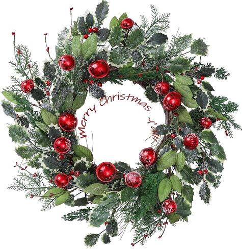 YNYLCHMX 20 Inch Christmas Wreath for Front Door, Winter Wreath with Welcome Sign Pine Needle Pine Cone Berry Artificial Door Xmas Wreaths for Window Wall Fireplace Farmhouse Holiday Party Decoration in Kuwait