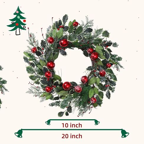 YNYLCHMX 20 Inch Christmas Wreath for Front Door, Winter Wreath with Welcome Sign Pine Needle Pine Cone Berry Artificial Door Xmas Wreaths for Window Wall Fireplace Farmhouse Holiday Party Decoration in Kuwait