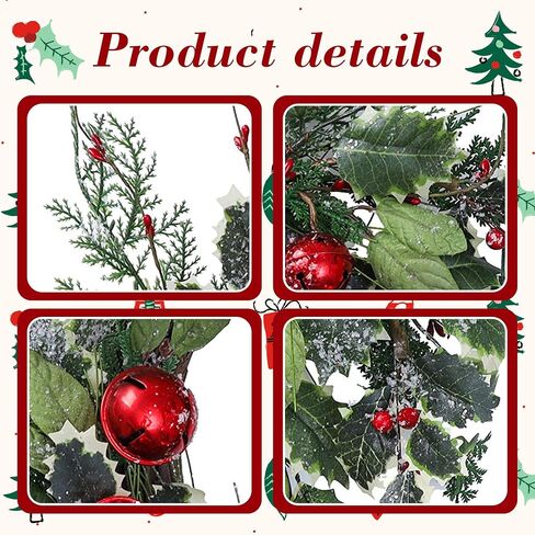 YNYLCHMX 20 Inch Christmas Wreath for Front Door, Winter Wreath with Welcome Sign Pine Needle Pine Cone Berry Artificial Door Xmas Wreaths for Window Wall Fireplace Farmhouse Holiday Party Decoration in Kuwait