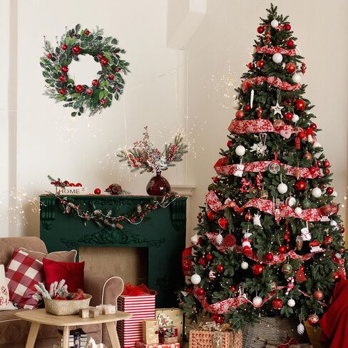 YNYLCHMX 20 Inch Christmas Wreath for Front Door, Winter Wreath with Welcome Sign Pine Needle Pine Cone Berry Artificial Door Xmas Wreaths for Window Wall Fireplace Farmhouse Holiday Party Decoration in Kuwait