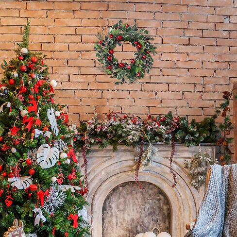YNYLCHMX 20 Inch Christmas Wreath for Front Door, Winter Wreath with Welcome Sign Pine Needle Pine Cone Berry Artificial Door Xmas Wreaths for Window Wall Fireplace Farmhouse Holiday Party Decoration in Kuwait