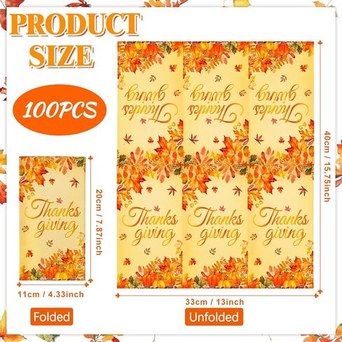 100 Pcs Fall Napkins 16 x 13 Inch Thanksgiving Napkins Disposable Paper Napkins Dinner Napkins Thanksgiving Table Disposable Fall Maple Leaves Paper Guest Towels for Thanksgiving Harvest Party in Saudi Arabia