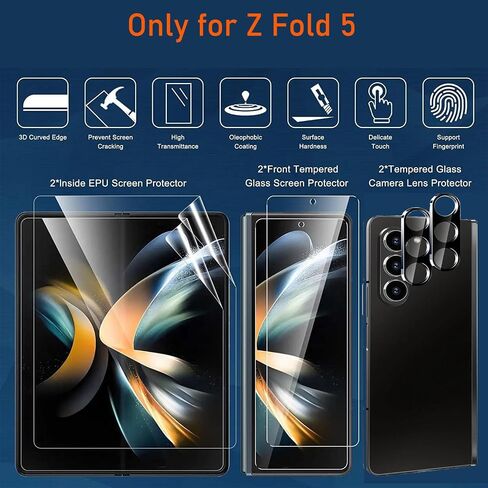 واقي شاشة CYCFAIML لهاتف Samsung Galaxy Z Fold 5 5G، واقي شاشة مرن من مادة TPU، عبوتان أماميتان مع عبوتين بالداخل، فتح بصمة الإصبع، صديق للحافظة، خالٍ من الفقاعات، مضاد للخدش، شفاف عالي الدقة in Kuwait