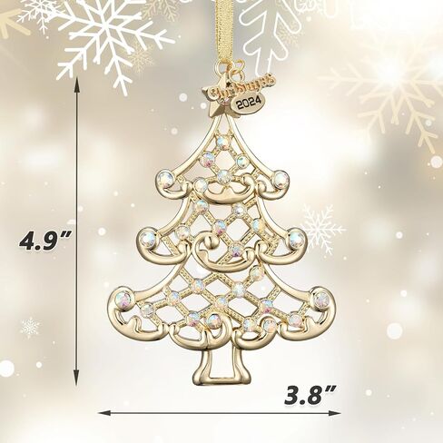 Christmas Ornament 2024 Decoration for Christmas Tree Hanging Metal Christmas Tree Dated 2024 Annual Edition Shiny Gold Ornaments Holiday Decorative Xmas Gifts for Family Friends in Saudi Arabia