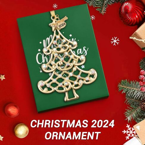 Christmas Ornament 2024 Decoration for Christmas Tree Hanging Metal Christmas Tree Dated 2024 Annual Edition Shiny Gold Ornaments Holiday Decorative Xmas Gifts for Family Friends in Saudi Arabia