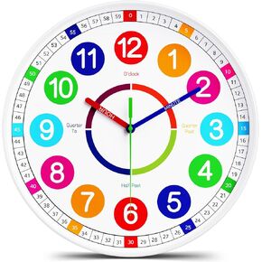 Kids Wall Clock - Non-Ticking, Battery-Operated Time Teaching Clock for Kids, Ideal for Children’s Bedrooms, Playrooms, and Stylish Home Décor – White, 8 Inch