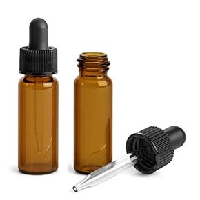 MagnaKoys® 1 Dram 1/8 oz Amber Glass Vials w/Straight Black Bulb Eye Glass Droppers for Essential Oils & Liquids (Pack of 2)