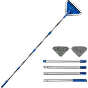 Wall Cleaner Mop with 63" Long Handle, 2 in 1 Window Squeegee and Wall Cleaner Mop, Ceiling Cleaning Cleaner,Car Window Squeegee with 2 Pads for Painted Walls,Glass,Shower,Outdoor High Window
