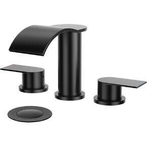 Waterfall Bathroom Faucet, 2 Handle Widespread Bathroom Faucet,Metal Pop-up Drain and cUPC Supply Hoses, Suitable for 3 Holes, Brushed Nickel Bathroom Faucet Stainless Steel