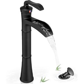 Tall Vessel Sink Faucet, Oil Rubbed Bronze Bathroom Faucet Waterfall Bathroom Faucets One Hole, Brass Bathroom Sink Faucet Single Handle with Pop-Up Drain & Water Hoses, 5 Mins Install