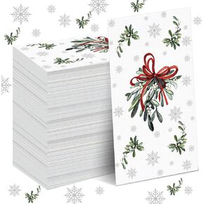 Janlaugh 100 Pcs Christmas Mistletoe Napkins 3 Ply Disposable Hand Towels for Bathroom Paper Napkins Snowflake Napkins Guest Decorative Paper Hand Towels for Bathroom Christmas Wedding Dinning Decor