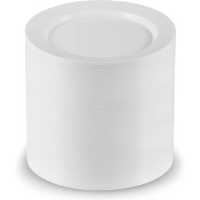 Munfix 100 White Plastic Plates Set, 7 Inch Plastic Dessert Appetizer Plates, Fancy Disposable Plates, Heavy Duty Party Plates, Elegant Wedding Plates