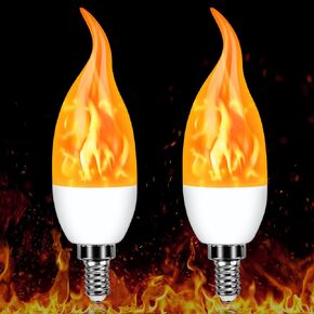 E12 LED Flickering Candelabra Flame Effect Light Bulbs - 3 Modes Flicker Chandelier Candle Fire Gas Lantern Effect Type B Base Small Lights Bulbs for Outdoor Halloween Holiday Decorations (2 Pack)