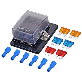 6 Way 12 Volt Fuse Block Blade Fuse Holder with LED Warning Light Kit for Auto Marine Fuse Block DC 12~32V Fuses Included [6.3 Terminals]