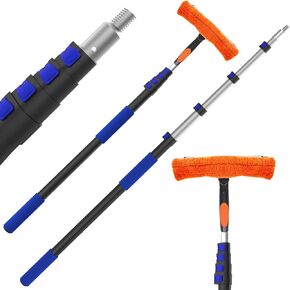 Squeegee for Window Cleaning Kit with 5-19 Foot Telescoping Extension Pole (26+ Foot Reach), 2 in 1 Window Squeegee, Aluminum Telescopic Extension Pole for Window, Car, Shower Glass Door