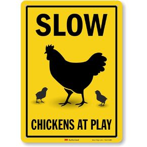 SmartSign 14 x 10 inch “Slow - Chickens At Play" Metal Sign, 40 mil Aluminum, 3M Laminated Engineer Grade Reflective Material, Black and Yellow