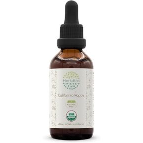 California Poppy B120 Alcohol-Free Herbal Extract Tincture, Concentrated Liquid Drops Natural California Poppy (Eschscholzia Californica) Dried Herb and Flower 4 fl oz