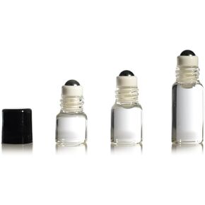 True Essence 1 ml,1/4 Dram Clear Glass Micro Mini Roll-on Glass Bottles with Metal Roller Balls & Black Caps. - Refillable Aromatherapy Essential Oil Roll On (12)