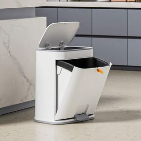 Bathroom Trash Can with Lid, 3 Gallon Gold Garbage Can, Small Trash Bin with Press top Lid and Pedal, Narrow White Trash Can Waste Basket for Bedroom, Living Room,Office,Plastic Dog Proof Trash Can