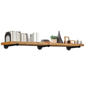 Industrial Pipe Wood Wall Shelf - 60" Real Wooden Shelf w/ Special Walnut Color & 1.8" Extra Thickness - Modern Interior Decor Floating Shelving - Rustic Farmhouse Style Bookshelf - Set of 1