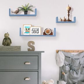 Set of 3 U Shaped Floating Float Wall Mount Shelf Shelves Display for Small Objects Collectibles Trophies Photo Potted Plants Book (Pink)
