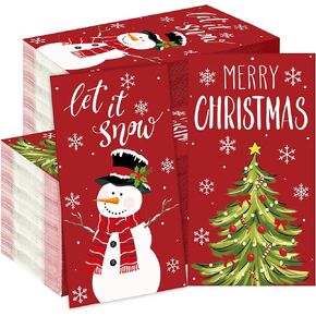 50 Pcs Christmas Guest Napkins Disposable Hand Towel 3 Ply Xmas Tree Snowman Paper Bathroom Napkins Let it Snow Party Decorative Dinner Napkins for Christmas Kitchen Bathroom Disposable Supplies