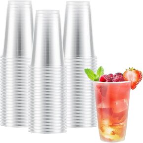 100 Pack 9 oz Clear Plastic Cups, Disposable Cocktail Cups for Party, Wedding, PET Plastic Cups Bulk, Fancy Party Drinking Cups, Clear Plastic Tumblers for Cold Beverage