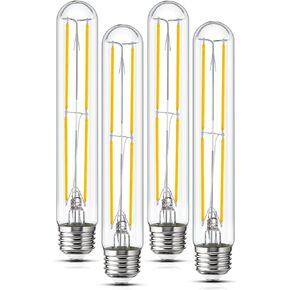 Tubular Light Bulb 7.3 Inch Dimmable T10 LED Bulb E26 6W 60 Watts Edison Bulbs 2700K Solf White,185mm Long for Wall Sconces, Pendant, Livingroom, 4-Pack