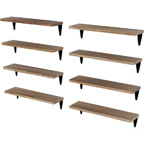 Wallniture Arras Floating Shelves for Wall, 17"x 4.5" Rustic Bookshelf for Living Room Decor, Bookshelves for Home Office, Burned Finish Storage Shelf Set of 8