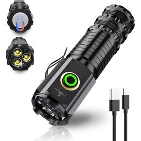 Wind&Moon Mini Flashlight Rechargeable,5000 Lumens Small Flashlights Powerful Pocket Flash Light with Clip,Magnetic EDC Flash-Light 5 Modes for Outdoor, Camping, Hiking, Emergency (2 Pack)