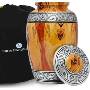 Classic Wood Finish Cremation Urn for Human Adult Ashes - Adult Urns for Male/Female - Burial Funeral Urn with Bag by ERHA Handicraft