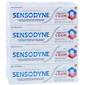 Sensodyn Mint Sensitive Toothpaste, ADA Accepted Toothpaste Can Help Improve Gum Health and Relieve Tooth Sensitivity Travel Size - 0.8 Ounces (Pack of 4)
