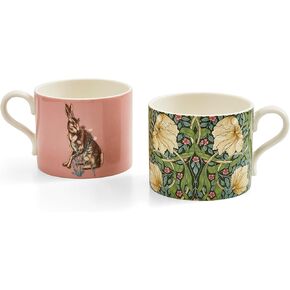Spode Morris & Co Set of 2 Mugs | 12 Ounce Mugs for Tea, Coffee and Hot Cocoa Made of Porcelain | Dishwasher and Microwave Safe (Pimpernel & Forest Hare)
