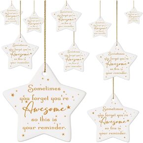 Sieral 12 Pcs Christmas Thank You Ornaments for Coworkers Employee Appreciation Gift Ceramic Star Hanging Ornament Gifts Sometimes You Forget You are Awesome (Team)