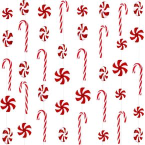 WILLBOND Christmas Candy Canes Ornament Gift Candy Swirl Garland Plastic Candy Tree Decoration Fake Candy Hanging Ornament with Crystal Wire for Xmas Party Christmas Home Decor (Red and White)