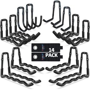 3-H Garage Wall Hooks 14 Pack,Integrated Stamping Heavy Duty Garage Hooks,Utility Hooks for Hanging,Garage Hanger&Organizer Wall Mount for Ladders,Bikes,Chairs,WeedEaters,Shovels,Garden Tools(Black)