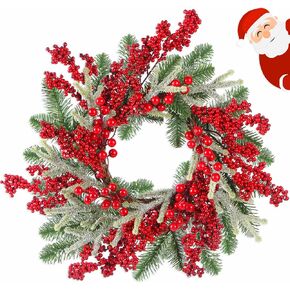 Christmas Wreath 20 Inch, Artificial Large Wreath with Red Berry Real Natural Touch Pine Branches and Pinecone Ornaments for Front Door Christmas Wreath Indoor Outdoor Outside Decorations, Red Green