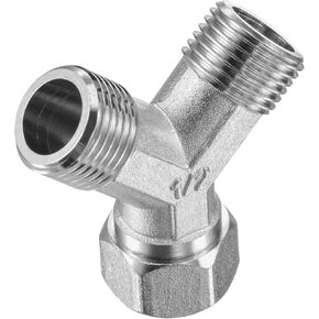 uxcell Pipe Fitting G1/2 1 Female to 2 Male Thread Y Shape 3 Ways Wye Hose Connector Adapter, Nickel-Plated Copper