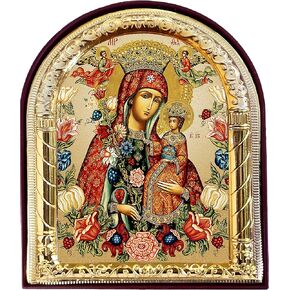 Needzo Virgin Mary Christ Icon Catholic Orthodox Christian Icon of Saint Mary Arched Frame, Gold Foil 4 1/14 Inch, Virgin Mary Icon - Unfading Bloom