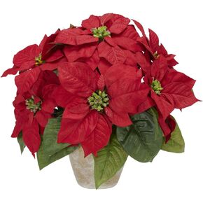 Nearly Natural Poinsettia with Ceramic Vase Silk Flower Arrangement