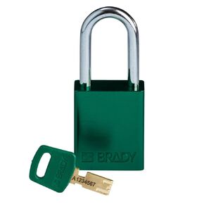 Brady SafeKey Lockout Padlock - Aluminum - Green - 1.5" Steel Shackle Vertical Clearance - Keyed Different