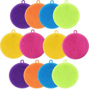 Silicone Dish Scrubber, 12 Count Silicone Sponge Dish Brush, Food Grade BPA Free Reusable Rubber Sponges Dishwasher Safe and Dry Fast, for Kitchen Dish Dishes Fruits Vegetables Washing and Cleaning.