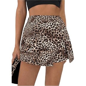 Milumia Women's Leopard Print High Waisted Wrapped Skirt Shorts Mini Skorts