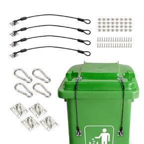 Garbage Trash Can Locks, Trash Can Lid Lock with Rubber Coated Braided Wire Rope, Universal Stainless Steel Hasps Trash Bins Lid Lock for Outdoor Garbage Animals Stop from Rummaging, 4 Pack