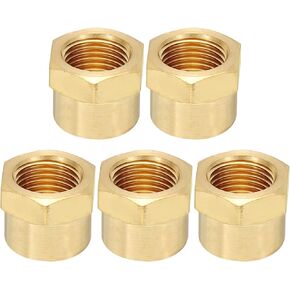 PATIKIL 1/4" NPT Female Brass Pipe Fitting Cap, 5Pcs Hex Head Brass Tubing Cap Thread Ends Cap Sealing Fittings for Refrigeration, Gas, Air, Water, Oil Line, Brass Tone