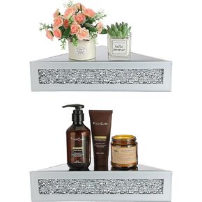 Sumnacon Mounted Floating Shelves 2 Pcs Crushed Diamond Display Shelves for Wall Stylish Floating Wall Shelf for Plants Mirrored Glass Wall Mounted Floating Shelf for Living Room,Bathroom Wall Decor