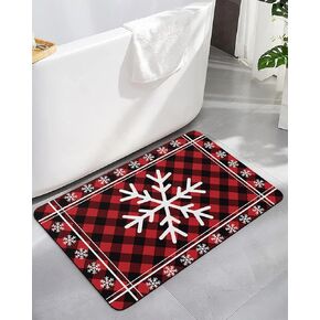 Bath Mat, Christmas Winter Snowflake Pattern Red Black Buffalo Check Plaid Quick Dry Bathroom Rugs Non Slip Absorbent Thin Shower Rug Floor Mat for Bathroom, Bathtub,Sink, 16"x24"