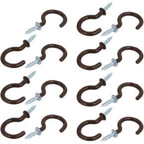 uxcell 13mm Opening Width 46mm Length Vinyl Coated Ceiling Cup Screw Hook Brown 15pcs
