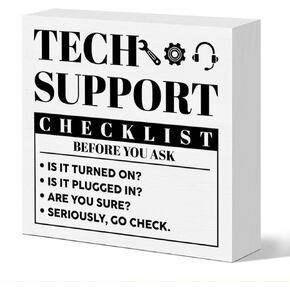 Funny Tech Support Gifts for Women Men, It Support Engineer Computer Programmer Christmas Birthday Gifts IT Office Cubicle Desk Decor Wooden Sign, Checklist Before You Ask