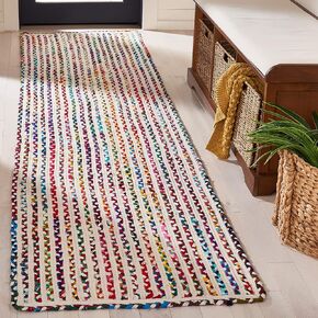 SAFAVIEH Braided Collection Runner Rug - 2'3" x 9', Ivory & Multi, Handmade Farmhouse Cotton, Ideal for High Traffic Areas in Living Room, Bedroom (BRD261A)